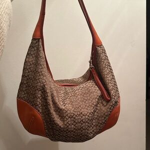 Coach Signature Brown and Tan Hobo Bag